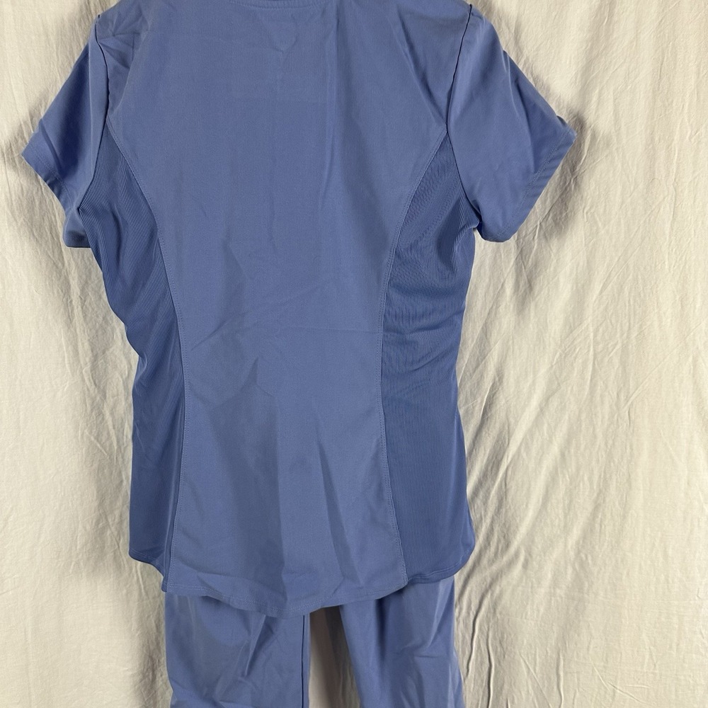 Beyond Scrubs Women Medium Ceil Blue Scrub Set Top Pants Stretch Medical Nurse - Picture 3 of 16